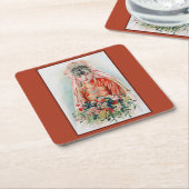 上海の中国の結婚式での赤いドレスの花嫁 スクエアペーパーコースター (アングル)