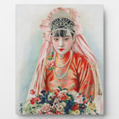 上海の中国の結婚式での赤いドレスの花嫁 フォトプラーク (正面)