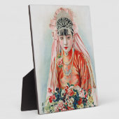 上海の中国の結婚式での赤いドレスの花嫁 フォトプラーク (側面)