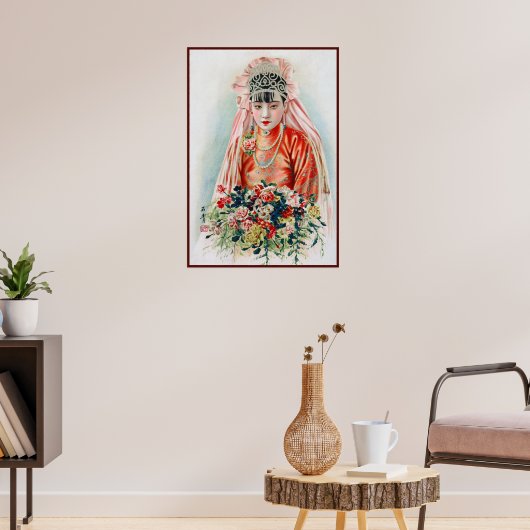 上海の中国の結婚式での赤いドレスの花嫁 ポスター (リビング3)