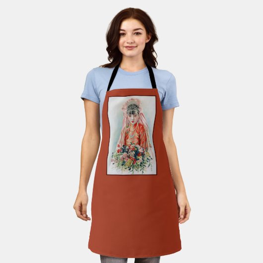 上海の赤中国の結婚嫁 エプロン (着用した状態)