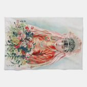 上海の赤中国の結婚嫁 キッチンタオル (横)