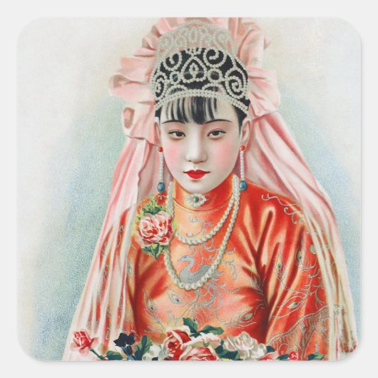 上海の赤中国の結婚嫁 スクエアシール (正面)