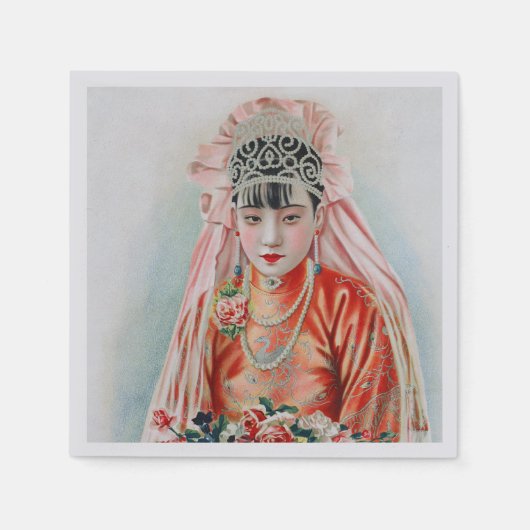 上海の赤中国の結婚嫁 スタンダードカクテルナプキン (正面)