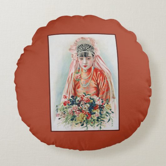 上海の赤中国の結婚嫁 ラウンドクッション (正面)