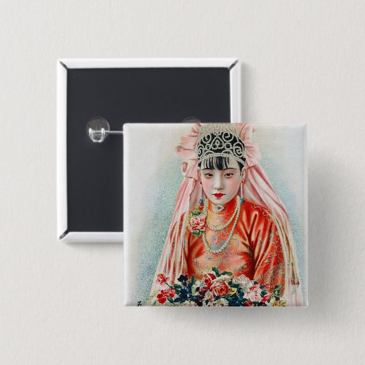 上海の赤中国の結婚嫁 缶バッジ (正面&裏面)