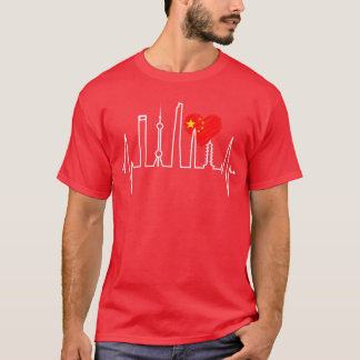 上海スカイライン ハートビート ハート 中国 愛する アジア Tシャツ