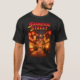 上海ストリート ナイトライフ レトロ トラベル Tシャツ