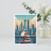 上海中国ヴィンテージ旅行イラストレーション ポストカード (スタンド正面)