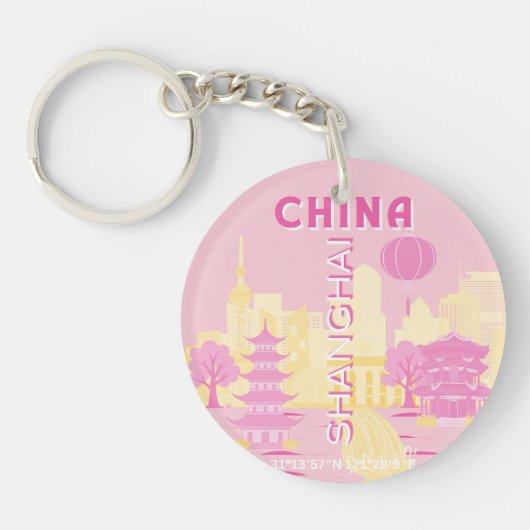 上海中国旅行ピンクポスター キーホルダー (正面)