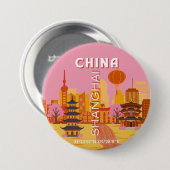 上海中国旅行ヴィンテージポスター 缶バッジ (正面&裏面)