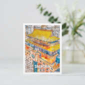 上海中国有名な旅行プレイスウォーターカラー ポストカード (スタンド正面)