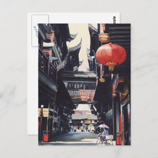 "上海市場"中国水彩 ポストカード (正面/裏面)