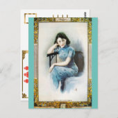 上海美しい広告のモデルブルードレス ポストカード (正面/裏面)