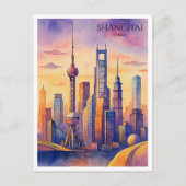 上海 スカイライン 中国 旅行 水彩画 シーズンポストカード (正面)