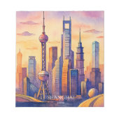 上海 スカイライン 中国 旅行 水彩画 ノートパッド (正面)