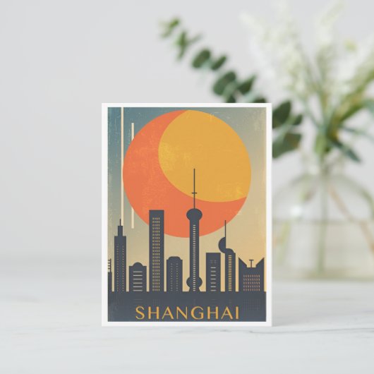 上海、中国ヴィンテージ中国のトラベルシティスカイライン ポストカード (スタンド正面)