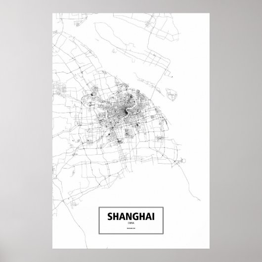 上海、中国（黒いオンホワイト） ポスター (正面)