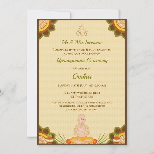 上盤式（upanayanam）招待状カード, ジャノイカード 招待状 (正面)