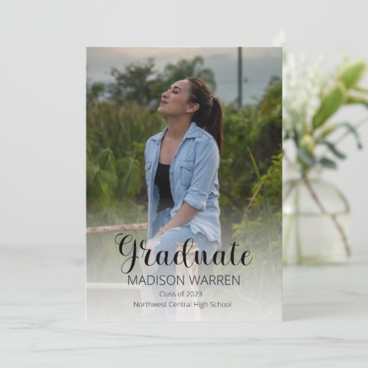 上等な台本の卒業生2枚の写真卒業ホワイト 招待状 (スタンド正面)