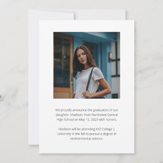 上等な台本の卒業生2枚の写真卒業ホワイト 招待状 (裏面)