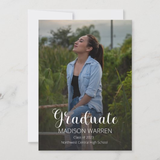 上等な台本の卒業生2枚の写真卒業黒 招待状 (正面)