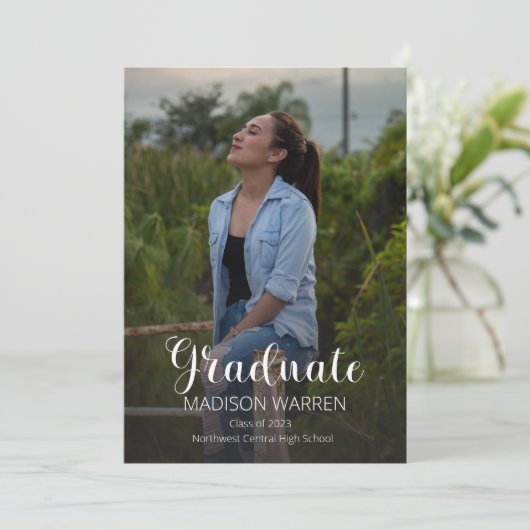 上等な台本の卒業生2枚の写真卒業黒 招待状 (スタンド正面)