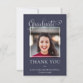 上等エレガントな台本の大学院フォトブルー サンキューカード (正面)