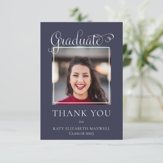 上等エレガントな台本の大学院フォトブルー サンキューカード (スタンド正面)