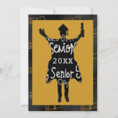 上級卒業シルエットゴールドパーティーお祝い 招待状 (正面)