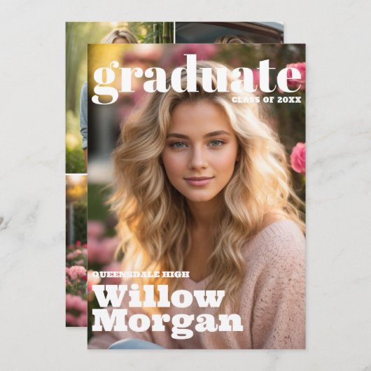 上級卒業式3写真卒業イベント招待状 招待状 (正面/裏面)