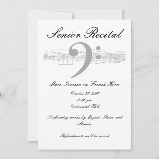 上級音楽発表会 - 低音部記号 招待状 (正面)