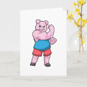 上腕の大きなボディビルダーとしての豚 カード (黄色い花)