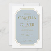 上質なダスティーブルーのゴールド モノクローム ウェディング 招待状 (正面)