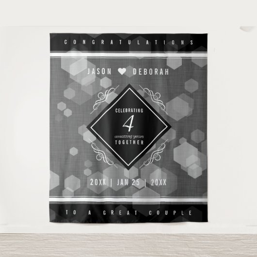 上質なリネン４周年結婚記念日お祝い タペストリー (正面)