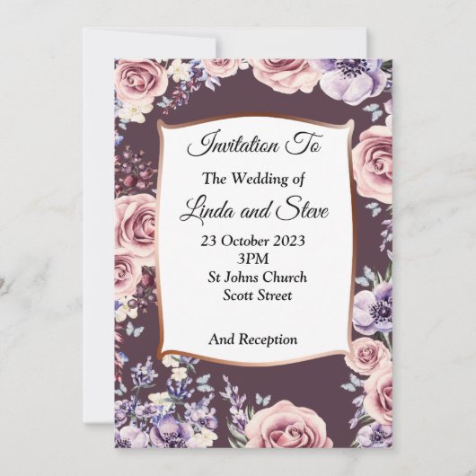 上質な結婚式の招待状、バラ、銅 招待状 (正面)