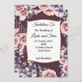 上質な結婚式の招待状、バラ、銅 招待状 (正面/裏面)