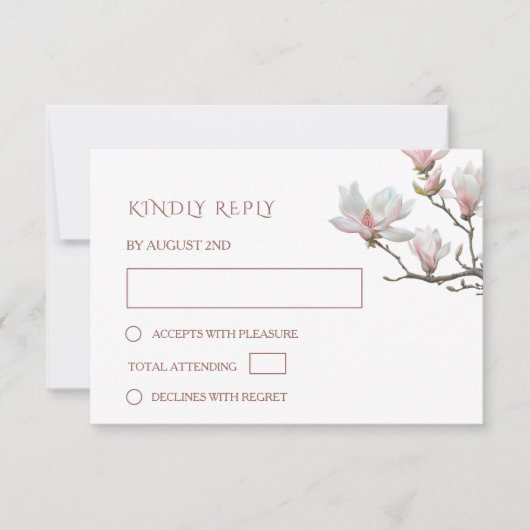 上質な絵画のマグノリアの花のウェディング 出欠カード (正面)