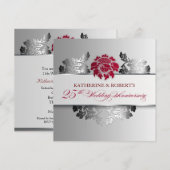 上質な銀の25周年結婚記念日招待状、エレガントなデザイン 招待状 (正面/裏面)
