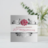 上質な銀の25周年結婚記念日招待状、エレガントなデザイン 招待状 (スタンド正面)