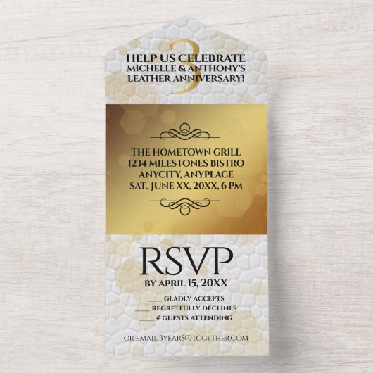 上質な革の3周年結婚記念日 招待状 (内側)