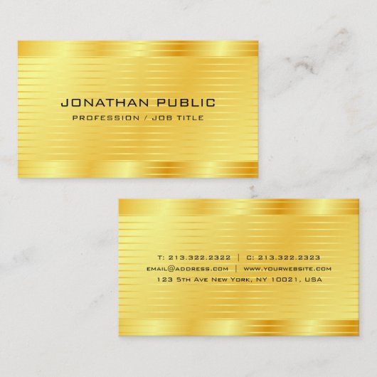 上質のシルク仕上げモダン金ゴールド 名刺 (正面/裏面)