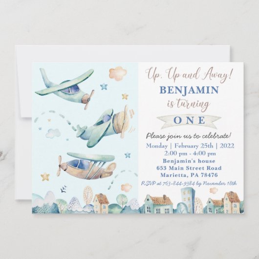 上遠くにへ |ヴィンテージ機誕生日パーティー招待状 招待状 (正面)