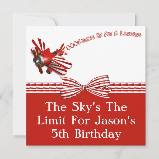 上陸の飛行機の誕生日のために来ること 招待状 (正面)
