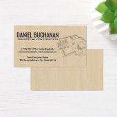 上面図の青写真 | 木目背景 (デスク)