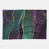 上魅力的手 |ダーク宝石トーンストーンの金ゴールド脈 キッチンタオル (横)