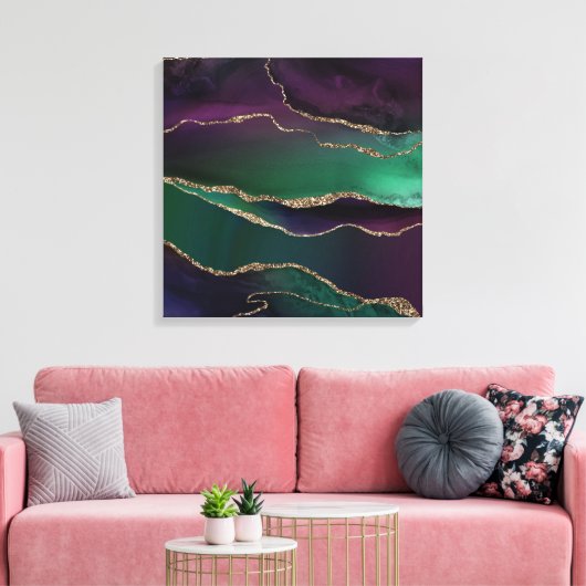上魅力的手 |ダーク宝石トーンストーンの金ゴールド脈 キャンバスプリント (インサイチュ (リビング))