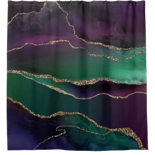上魅力的手 |ダーク宝石トーンストーンの金ゴールド脈 シャワーカーテン (正面)