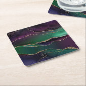 上魅力的手 |ダーク宝石トーンストーンの金ゴールド脈 スクエアペーパーコースター (アングル)