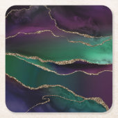 上魅力的手 |ダーク宝石トーンストーンの金ゴールド脈 スクエアペーパーコースター (正面)